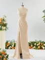 Sheath/Column Enchanting V-neck Stretch Crepe Bridesmaid Dress With Slit