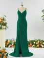 Sheath/Column Enchanting V-neck Stretch Crepe Bridesmaid Dress With Slit