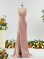 Sheath/Column Enchanting V-neck Stretch Crepe Bridesmaid Dress With Slit
