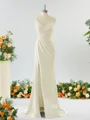 Sheath/Column Enchanting V-neck Stretch Crepe Bridesmaid Dress With Slit