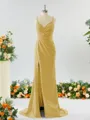 Sheath/Column Enchanting V-neck Stretch Crepe Bridesmaid Dress With Slit