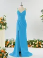 Sheath/Column Enchanting V-neck Stretch Crepe Bridesmaid Dress With Slit