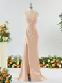 Sheath/Column Enchanting V-neck Stretch Crepe Bridesmaid Dress With Slit