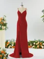 Sheath/Column Enchanting V-neck Stretch Crepe Bridesmaid Dress With Slit