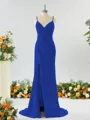Sheath/Column Enchanting V-neck Stretch Crepe Bridesmaid Dress With Slit