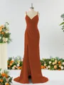 Sheath/Column Enchanting V-neck Stretch Crepe Bridesmaid Dress With Slit