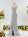 Sheath/Column Enchanting V-neck Stretch Crepe Bridesmaid Dress With Slit