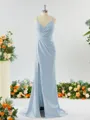 Sheath/Column Enchanting V-neck Stretch Crepe Bridesmaid Dress With Slit