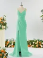 Sheath/Column Enchanting V-neck Stretch Crepe Bridesmaid Dress With Slit
