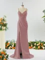 Sheath/Column Enchanting V-neck Stretch Crepe Bridesmaid Dress With Slit