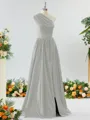 Mesmerizing A-line One-Shoulder Satin Bridesmaid Dress With Slit