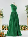 Mesmerizing A-line One-Shoulder Satin Bridesmaid Dress With Slit