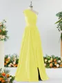 Mesmerizing A-line One-Shoulder Satin Bridesmaid Dress With Slit