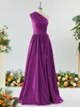 Mesmerizing A-line One-Shoulder Satin Bridesmaid Dress With Slit