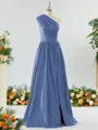 Mesmerizing A-line One-Shoulder Satin Bridesmaid Dress With Slit