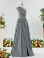 Mesmerizing A-line One-Shoulder Satin Bridesmaid Dress With Slit