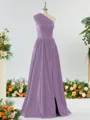 Mesmerizing A-line One-Shoulder Satin Bridesmaid Dress With Slit