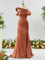 Captivating Sheath/Column Off-the-Shoulder Silk Like Satin Bridesmaid Dress With Slit