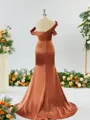 Captivating Sheath/Column Off-the-Shoulder Silk Like Satin Bridesmaid Dress With Slit