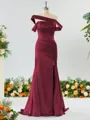 Captivating Sheath/Column Off-the-Shoulder Silk Like Satin Bridesmaid Dress With Slit