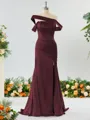 Captivating Sheath/Column Off-the-Shoulder Silk Like Satin Bridesmaid Dress With Slit