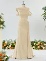 Captivating Sheath/Column Off-the-Shoulder Silk Like Satin Bridesmaid Dress With Slit