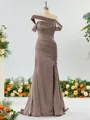 Captivating Sheath/Column Off-the-Shoulder Silk Like Satin Bridesmaid Dress With Slit