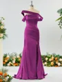 Captivating Sheath/Column Off-the-Shoulder Silk Like Satin Bridesmaid Dress With Slit