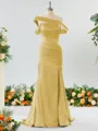 Captivating Sheath/Column Off-the-Shoulder Silk Like Satin Bridesmaid Dress With Slit