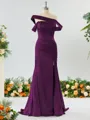 Captivating Sheath/Column Off-the-Shoulder Silk Like Satin Bridesmaid Dress With Slit