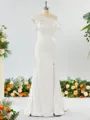 Captivating Sheath/Column Off-the-Shoulder Silk Like Satin Bridesmaid Dress With Slit