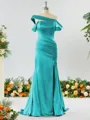 Captivating Sheath/Column Off-the-Shoulder Silk Like Satin Bridesmaid Dress With Slit