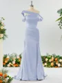 Captivating Sheath/Column Off-the-Shoulder Silk Like Satin Bridesmaid Dress With Slit