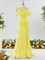 Captivating Sheath/Column Off-the-Shoulder Silk Like Satin Bridesmaid Dress With Slit
