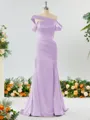 Captivating Sheath/Column Off-the-Shoulder Silk Like Satin Bridesmaid Dress With Slit