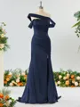 Captivating Sheath/Column Off-the-Shoulder Silk Like Satin Bridesmaid Dress With Slit