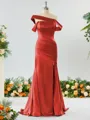 Captivating Sheath/Column Off-the-Shoulder Silk Like Satin Bridesmaid Dress With Slit