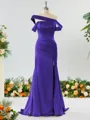 Captivating Sheath/Column Off-the-Shoulder Silk Like Satin Bridesmaid Dress With Slit