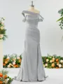 Captivating Sheath/Column Off-the-Shoulder Silk Like Satin Bridesmaid Dress With Slit