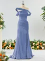Captivating Sheath/Column Off-the-Shoulder Silk Like Satin Bridesmaid Dress With Slit