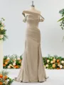 Captivating Sheath/Column Off-the-Shoulder Silk Like Satin Bridesmaid Dress With Slit