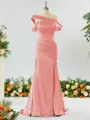Captivating Sheath/Column Off-the-Shoulder Silk Like Satin Bridesmaid Dress With Slit