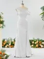Captivating Sheath/Column Off-the-Shoulder Silk Like Satin Bridesmaid Dress With Slit