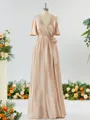 A-line Striking V-neck Short Sleeves Silk Like Satin Bridesmaid Dress With Sash