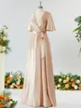 A-line Striking V-neck Short Sleeves Silk Like Satin Bridesmaid Dress With Sash