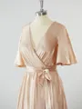 A-line Striking V-neck Short Sleeves Silk Like Satin Bridesmaid Dress With Sash
