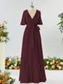 A-line Striking V-neck Short Sleeves Silk Like Satin Bridesmaid Dress With Sash