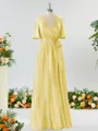 A-line Striking V-neck Short Sleeves Silk Like Satin Bridesmaid Dress With Sash