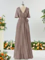 A-line Striking V-neck Short Sleeves Silk Like Satin Bridesmaid Dress With Sash