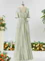 A-line Striking V-neck Short Sleeves Silk Like Satin Bridesmaid Dress With Sash